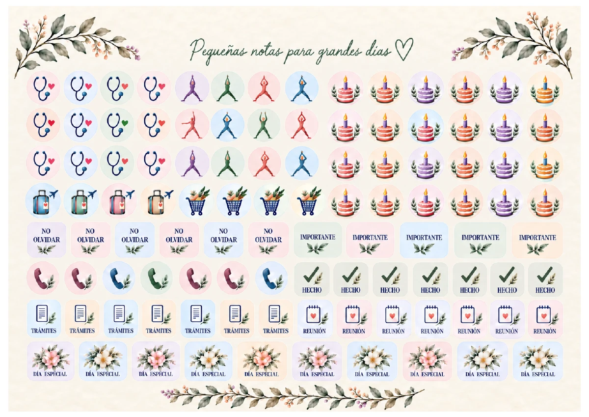 Lámina original de stickers WE DO: médicos, cumpleaños, reuniones y recordatorios